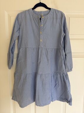 Primary Light Blue and White Striped Tiered Button-Front Dress